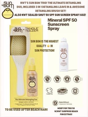 NWT SUN BUN 3-IN-1 DETANGLING DUO, W SPF 50 MINERAL SPRAY SUNCREEN!